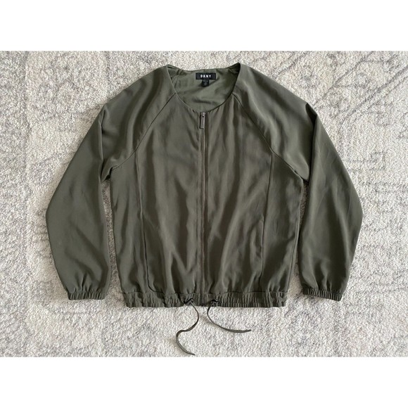 DKNY Womens Full Zip Long Sleeve Light‎ Bomber Jacket Small Green - Picture 2 of 10